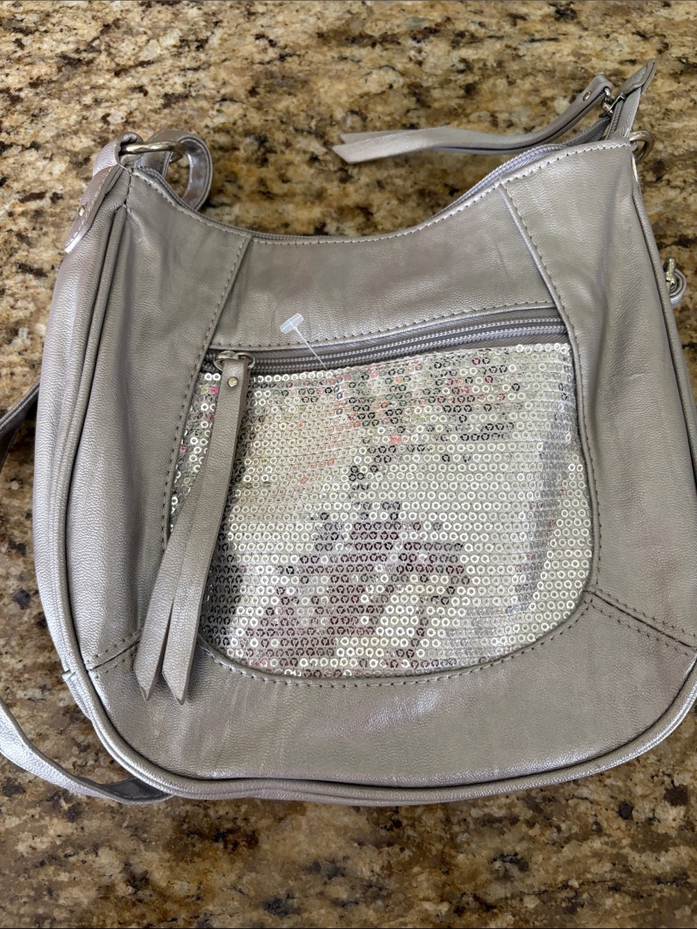 Metallic Silver Sequin Front Crossbody Bag for Women